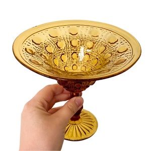 1960’s Vintage Indiana Glass Amber Windsor Pattern Royal Brighton Compote